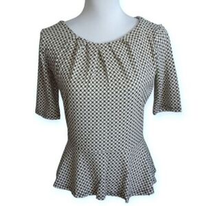 Liz Claiborne Black, Cream, Taupe Pleated Peplum Blouse Sz.S EUC